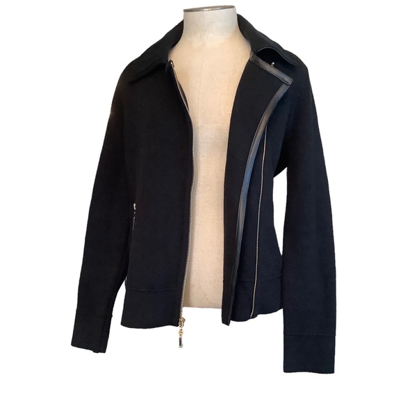 CHICOS SIZE 0 MOTO BLACK KNIT‎ JACKET WITH GOLD ZIPPERS. - Picture 10 of 16